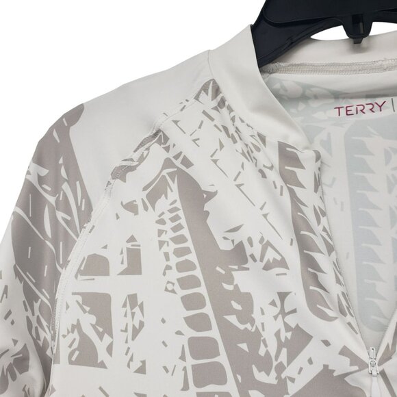 Terry Cycling Long Sleeve Athletic Shirt Front Zip Womens M Eiffel Tower Print - Picture 9 of 12